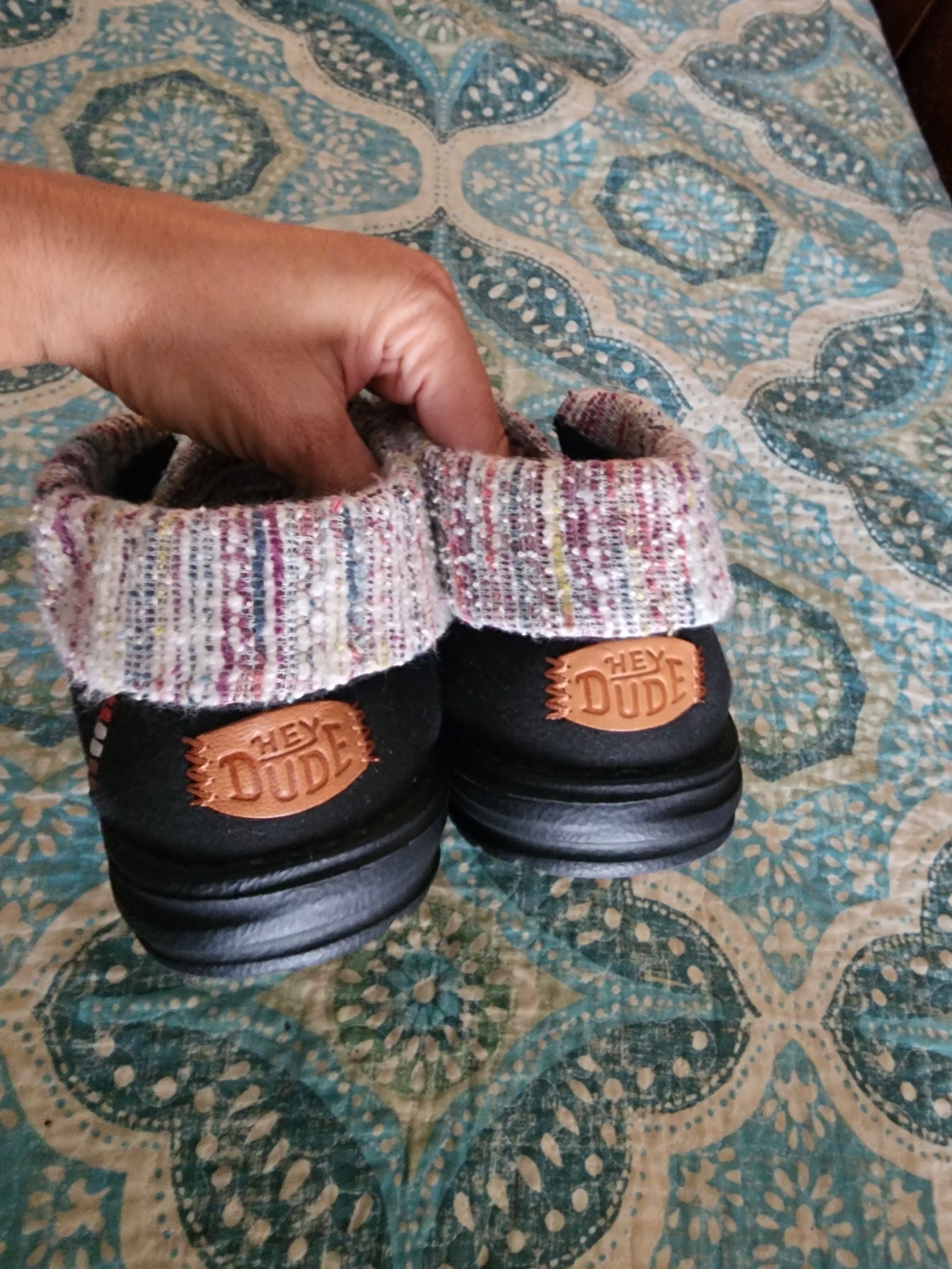 Hey Dude Wendy Fold Baja Womens 9 Black Multi Color Knit-Cuff - Picture 2 of 11